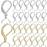 SOFPLATE 1 Box 60Pcs Gold Earring Hooks Silver Leverback Earring Findings Bulk Stainless Steel Lever Back Ear Wire with Pinch Bail Huggie French Clasp Earring Hooks for Jewelry Making Supplies DIY