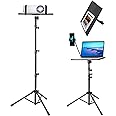 Kereal Laptop Projector Tripod Stand, Universal Portable Floor Holder Mount Stand for DJ Equipment,Office,Stage,Studio,Podium,Adjustable Height 25 to 48 Inch, with Tray and Gooseneck Phone Holder