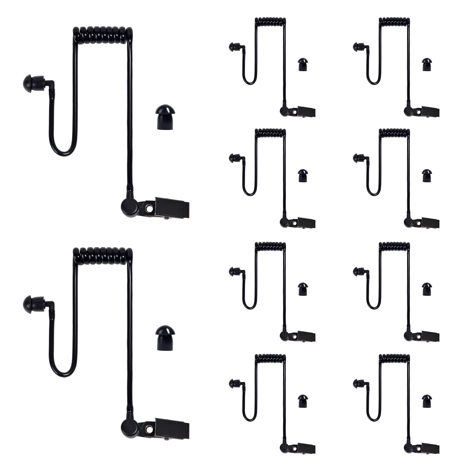HYSHIKRA Replacement Covert Acoustic Air Coil Audio Tube Compatible with Retevis Motorola Kenwood Baofeng Walkie Talkie, with Clip, Security Earpiece Headset (Black, 10 Pack)