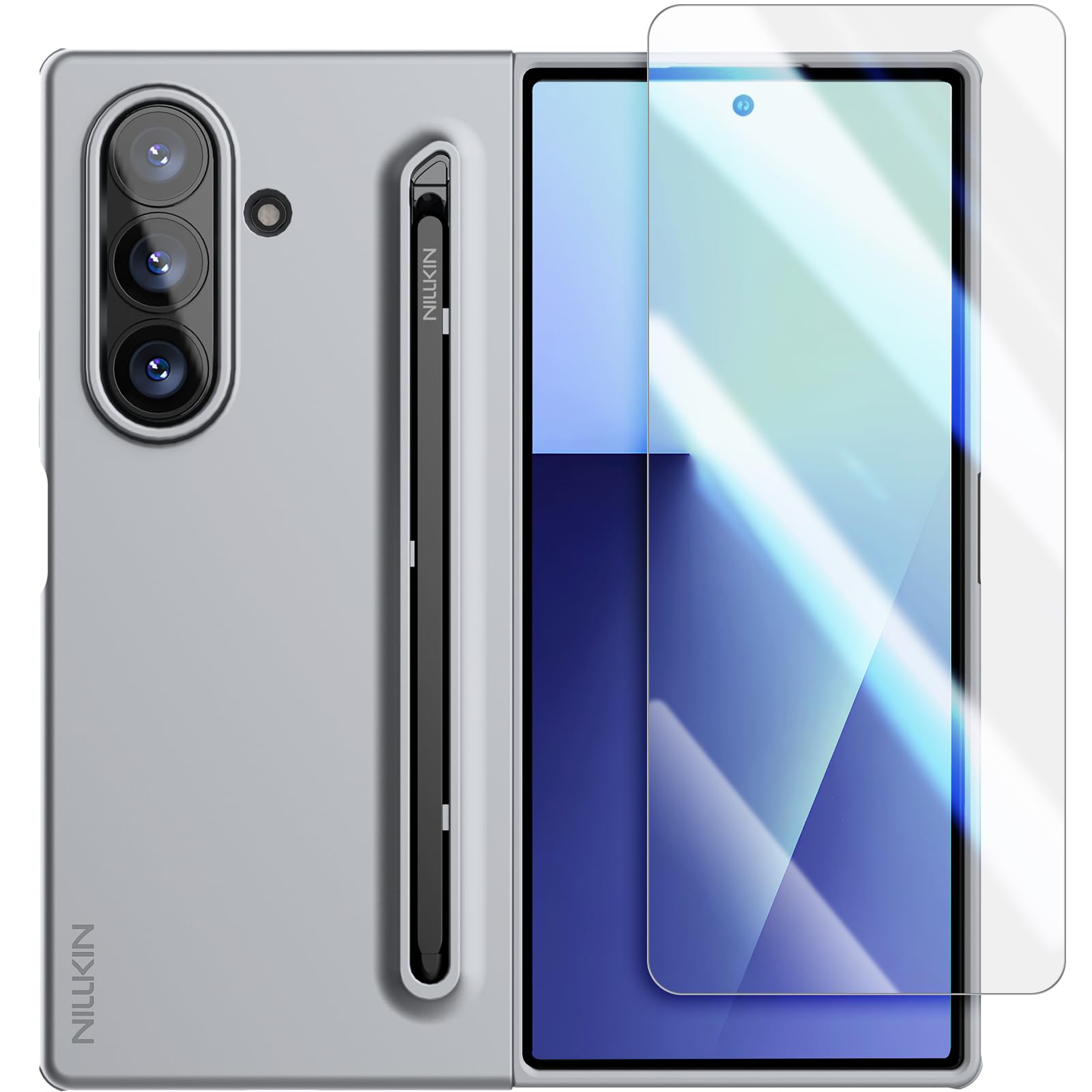Photo 1 of Nillkin for Samsung Galaxy Z Fold 7 Case with Upgraded Pen & Screen Protector, Fast Wireless Charging, Superior Liquid Silicone, Protective Slim Phone Case with Stylus for Galaxy Z Fold 7, Gray