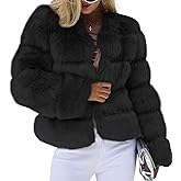 loveimgs Women Warm Fluffy Cropped Puffer Jacket Faux Fur Coat Crop Parka Collarless Winter Teddy Bear Coat Overcoat