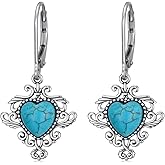 Reaii Natural Turquoise Heart Drop Dangle Earrings for Women 925 Sterling Silver Genuine Turquoise Jewelry Gifts