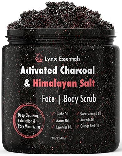 Charcoal Exfoliating Scrub with Himalayan Salt for Face and Body - Activated Charcoal Facial Scrub for Men & Women - Natural - Made in USA