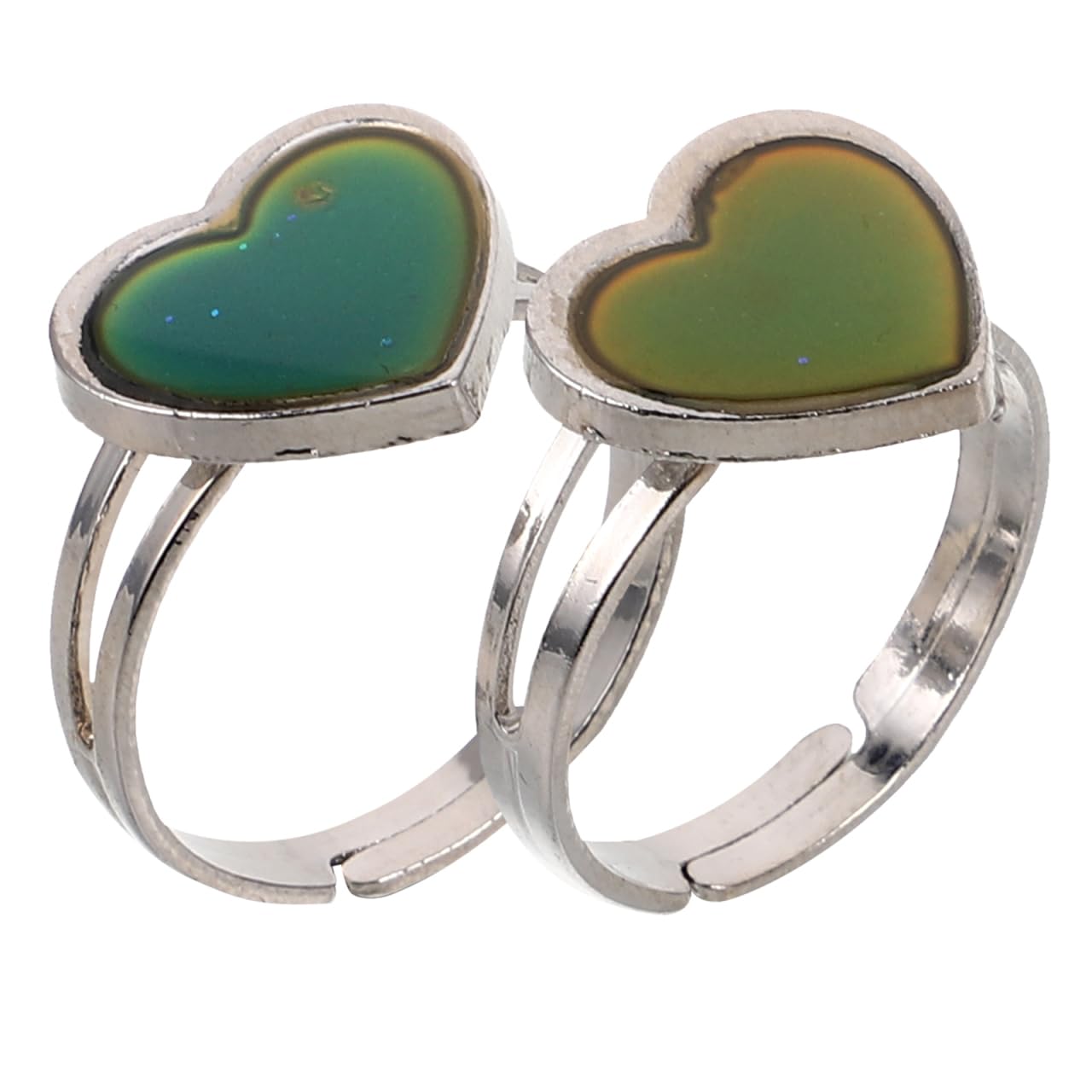 Holibanna 2Pcs Stainless Steel Changing Color Mood Ring Adjustable Open Finger Ring Color Changing Heart Mood Emotion Feeling