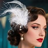 GENBREE 1920s Flapper Headpiece White Feather Hair Clip Fascinator Accessories for Women