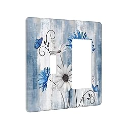 Rustic Teal Blue Daisy Floral 2 Gang Single Toggle