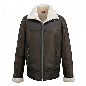 Lammfelljacke - Boris Herren Jacke Felljacke Pilotenjacke Lederjacke Antik Braun