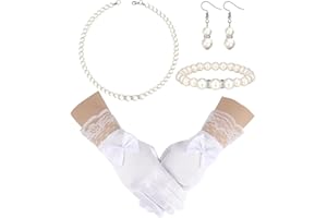 Newcotte 4 Pcs Pearl Necklace Sets for Little Girls Toddler Girls Jewelry Communion Glove for Christmas Tea Party Wedding
