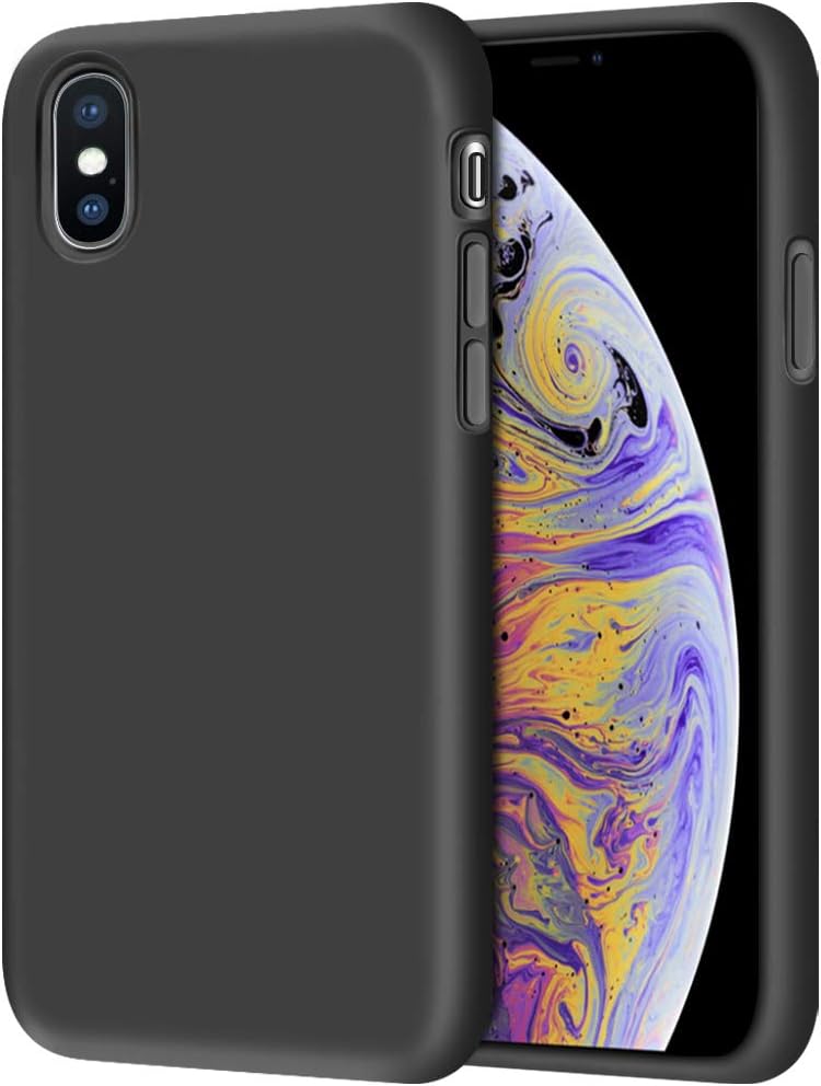 iPhone Xs Case, iPhone X Case, Anuck Soft Silicone Gel Rubber Bumper Case Anti-Scratch Microfiber Lining Hard Shell Shockproof Full-Body Protective Case Cover for iPhone X/Xs 5.8" 2018 - Black