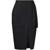 Kate Kasin 2025 Women's Suede Skirts, High Waist Bow Tie Knee Length Skirt, Stretch Bodycon Pencil Skirt with Slit