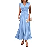 KIRUNDO Women's Summer Maxi Dresses Elegant V Neck Ruffle Flutter Sleeves Empire Waist Pleated Flowy Wedding Guest Dress
