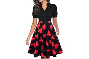 Mokayee Womens Summer Short Puff Sleeve Casual Semi-Formal Fit and Flare Church Wedding Guest Work Dresses with Pockets