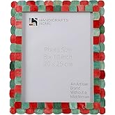 Handicrafts Home 8x10 Picture Frame, Green Red Handmade Scallop pattern Bone inlay Photo Frame for Wall & Tabletop, Boho Vintage Home Decor, Gallery Wall & Desk Decor, Family Picture Frame Fall decor