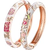UJOY Vintage Cloisonne Bracelets Flower Enameled Jewelry Plated Cuff Bangle for Women Gift Box 55A35
