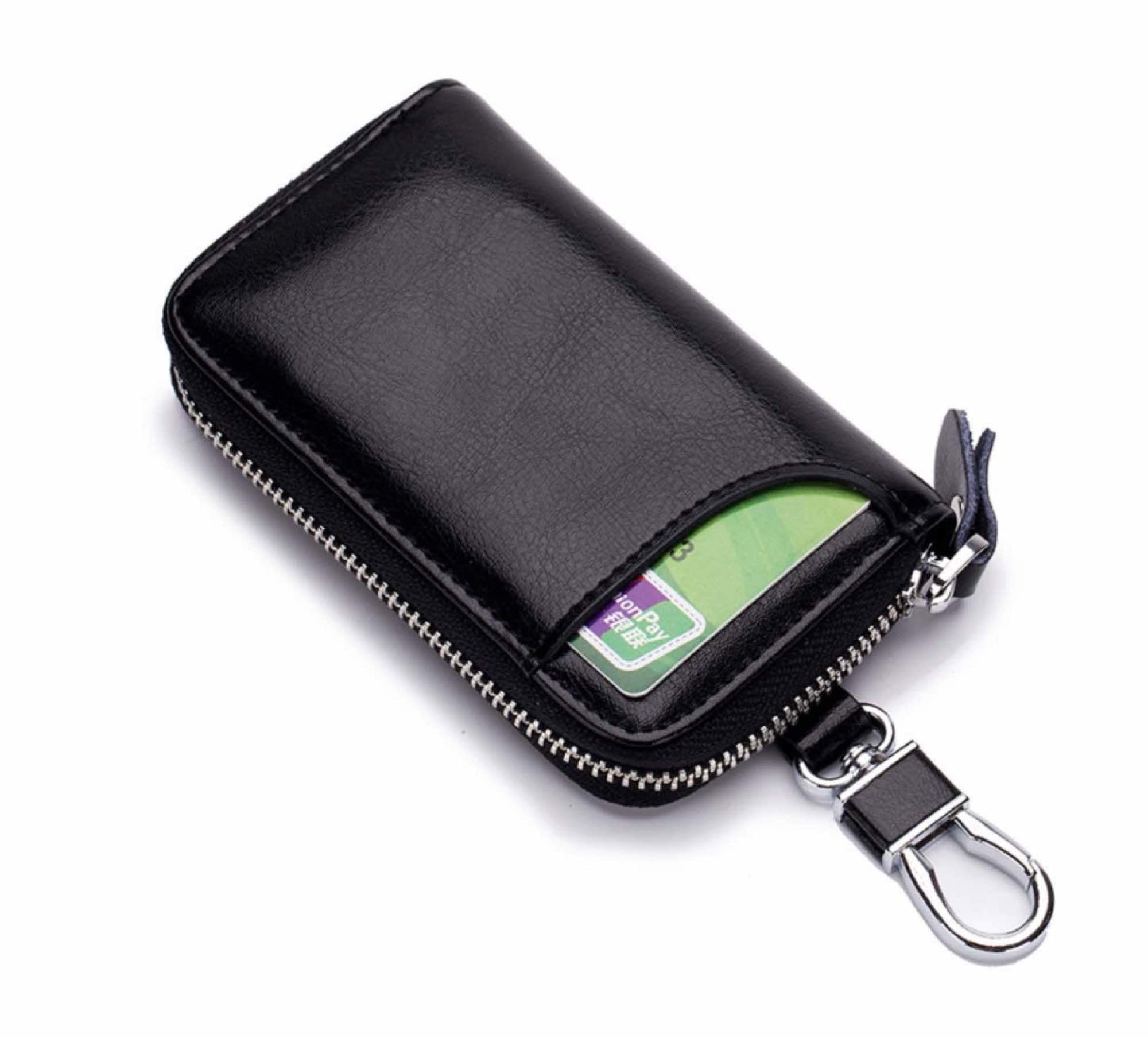Su.B.dgn Genuine Leather Key Case Card Holder - 6 Hooks, 2 Long Car Key Chain - 1 Outer, 2 Inner Card Banknotes Slots - Black