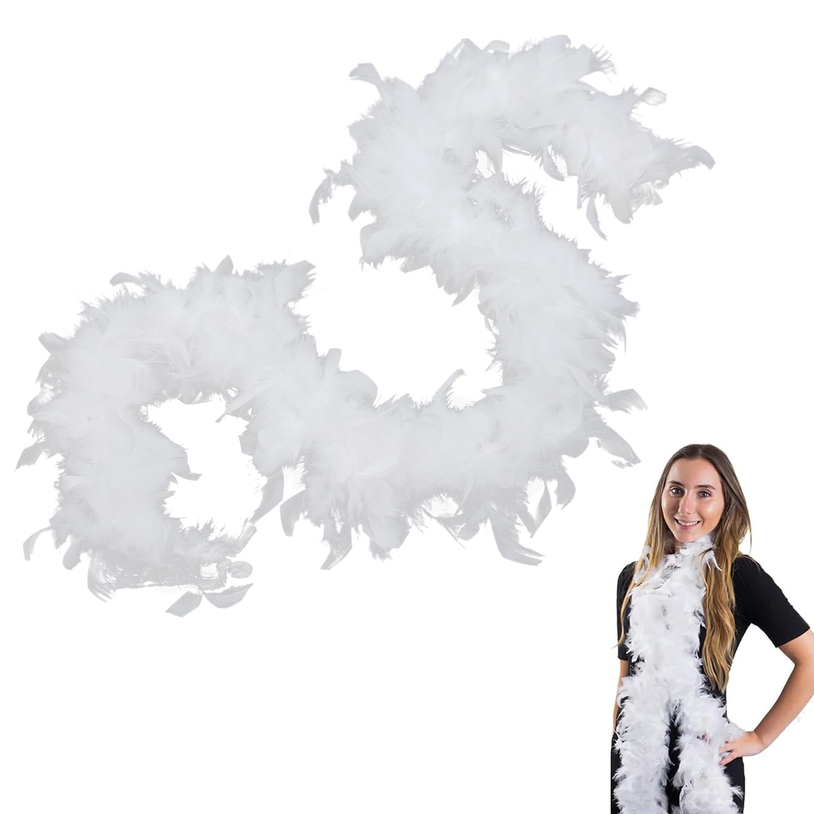Fashion White Feather Boa, 2M 60G Thicken Feather Bower, Natural Subtlety Turkey Feathers Scarf for Party Bulk Dancing Carnival Christmas Wedding Centerpieces Holiday Decor Home Decor