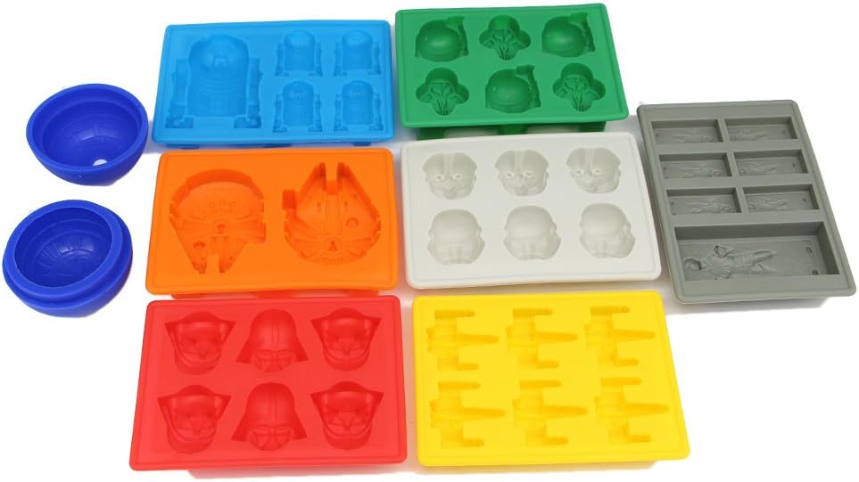 KRshop Set of 8 Star Wars theme Baking Silicone Ice Cube Trays Candy Silicone Molds, Stormtrooper, Darth Vader, X-Wing Fighter, Millennium Falcon, R2-D2, Han Solo, Boba Fett, and Death Star