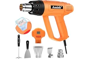 ASNISH Heat Gun 1800W Variable Temperature Settings 122℉~1202℉ (50℃-650℃), Hot Air Gun with Digital LCD Display&Overload Protection, Nozzles for Crafts, Shrink Wrapping/Tubing, Paint Removing, Epoxy Resin
