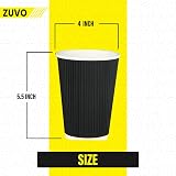 Zuvo 12oz Disposable Coffee Cups with Lids Pack of 50 Black Insulated view 2