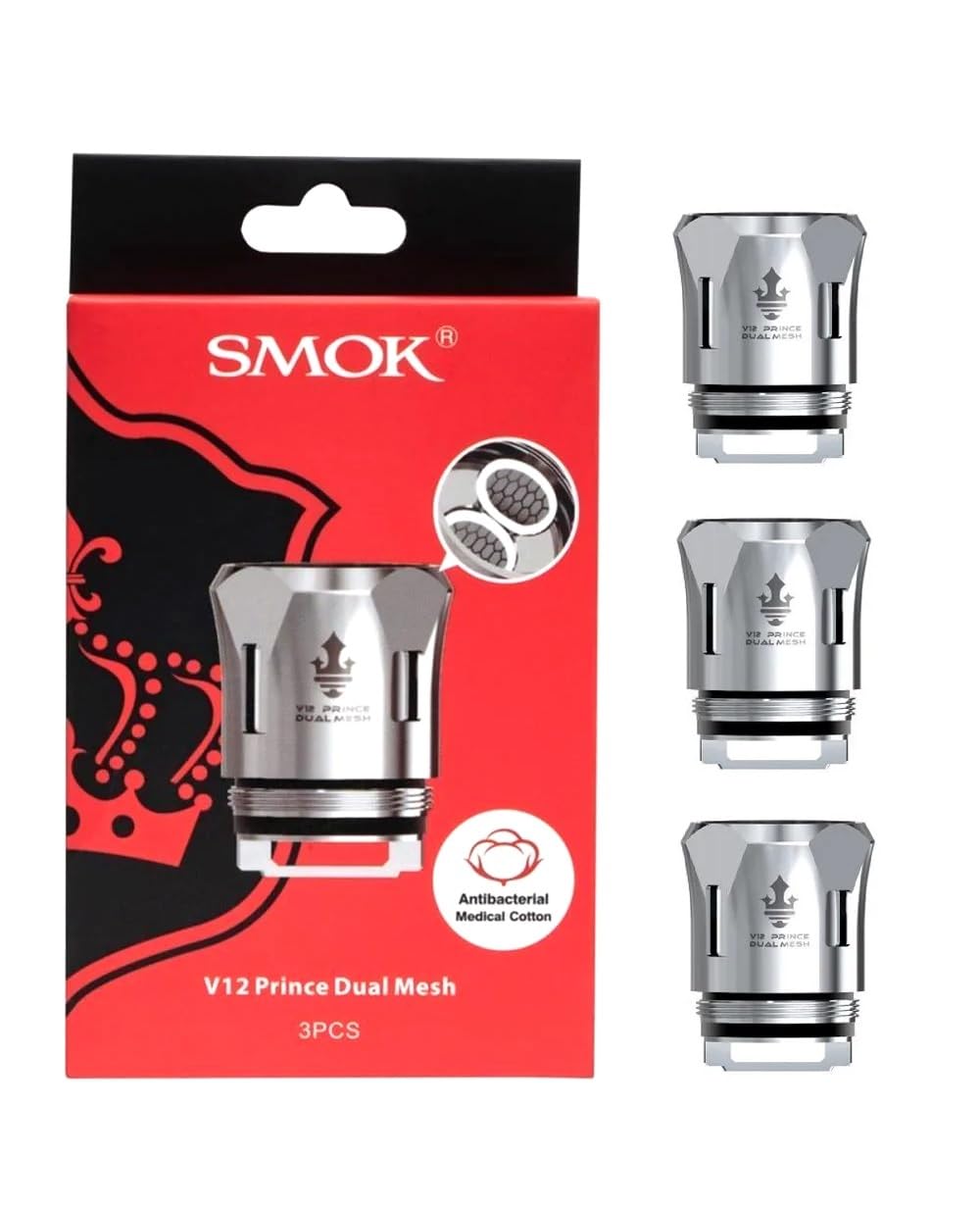 SMOK V12 P-Tank Replacement Coils, Dual Mesh, 0.2 Ohm, High Performance, Compatible with TFV12 Prince, TFV12 P-Tank, Dense Vapour and Flavour, SMOK Vaping Coils, Pack of 3, No Nicotine