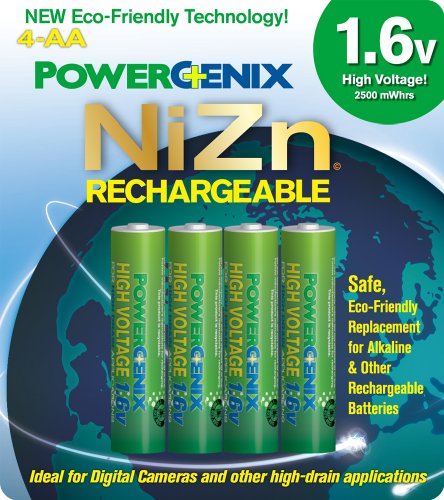 PowerGenix PGX-4AAZiNc-1.6v High Voltage Rechargeable AA Batteries - 4 Pack
