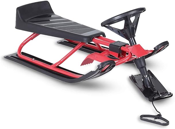 Samax Lenkschlitten Lenkbob Schlitten Mit Bremsen Und Lenkrad Skibob Bob Rodel Kinderschlitten Rot Schwarz Amazon De Spielzeug