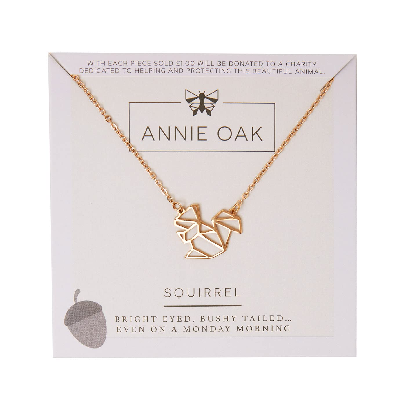 Annie Oak Womens 316L Stainless Steel 18k Rose Gold Geometric Squirrel Princess Length Necklace