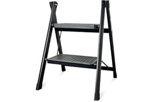 Krightlink 2 Step Ladder Folding Step Stool with Wide Anti-Slip Pedal, Portable & Foldable Folding Ladder Stool, Sturdy Steel Stepladder for Home Kitchen and Office - 300 lbs Black
