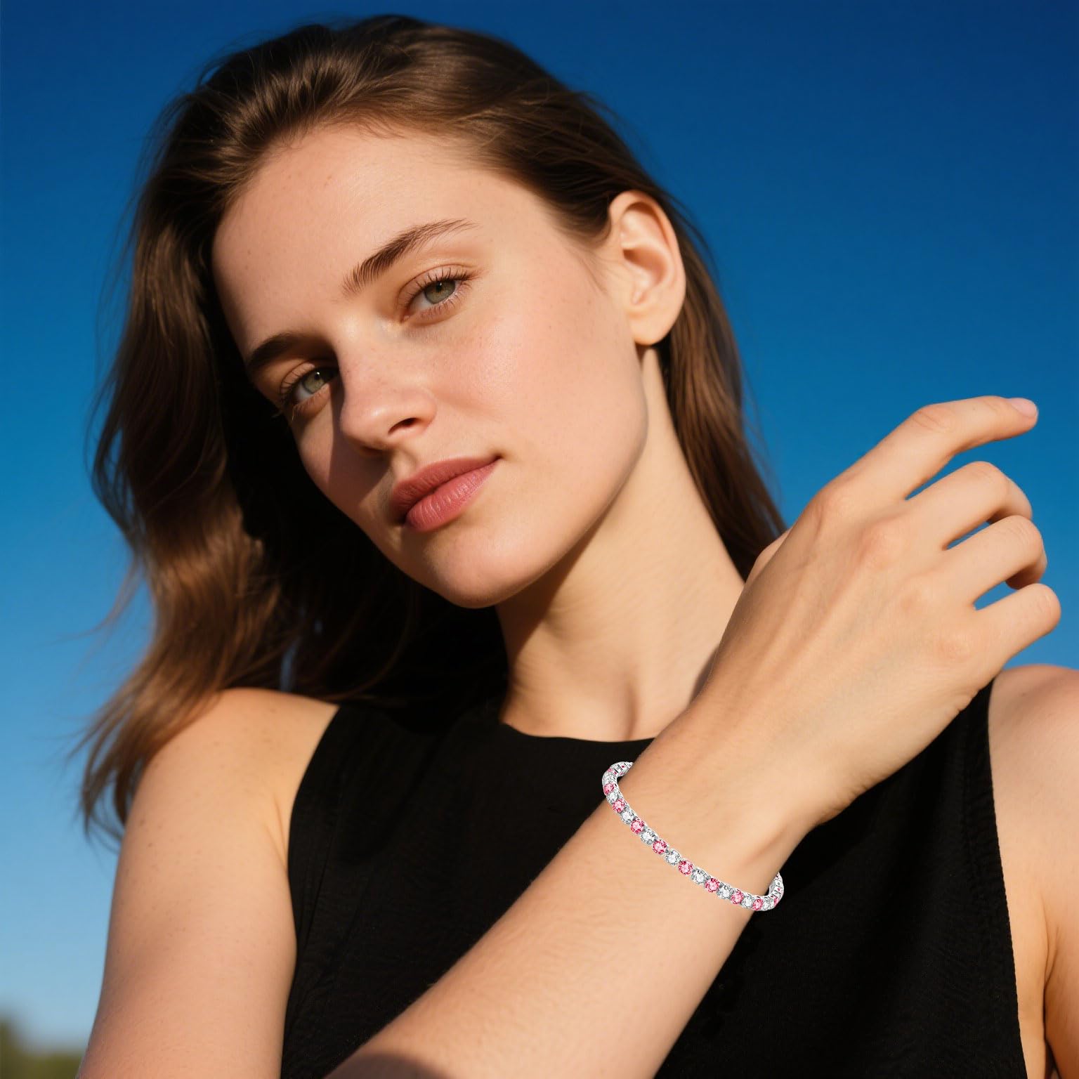 Mieoyue S925 Silver Bracelet for Women Adjustable Slider Crystal Tennis Bracelet Birthstone Jewellery Birthday Gifts (July)