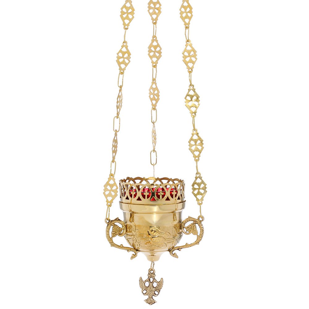 NKlaus 2765 Traffic light 'Ewig Licht' brass with glass insert, chain 25 h 9cm, d 7,5cm, 350gr, chain 30cm