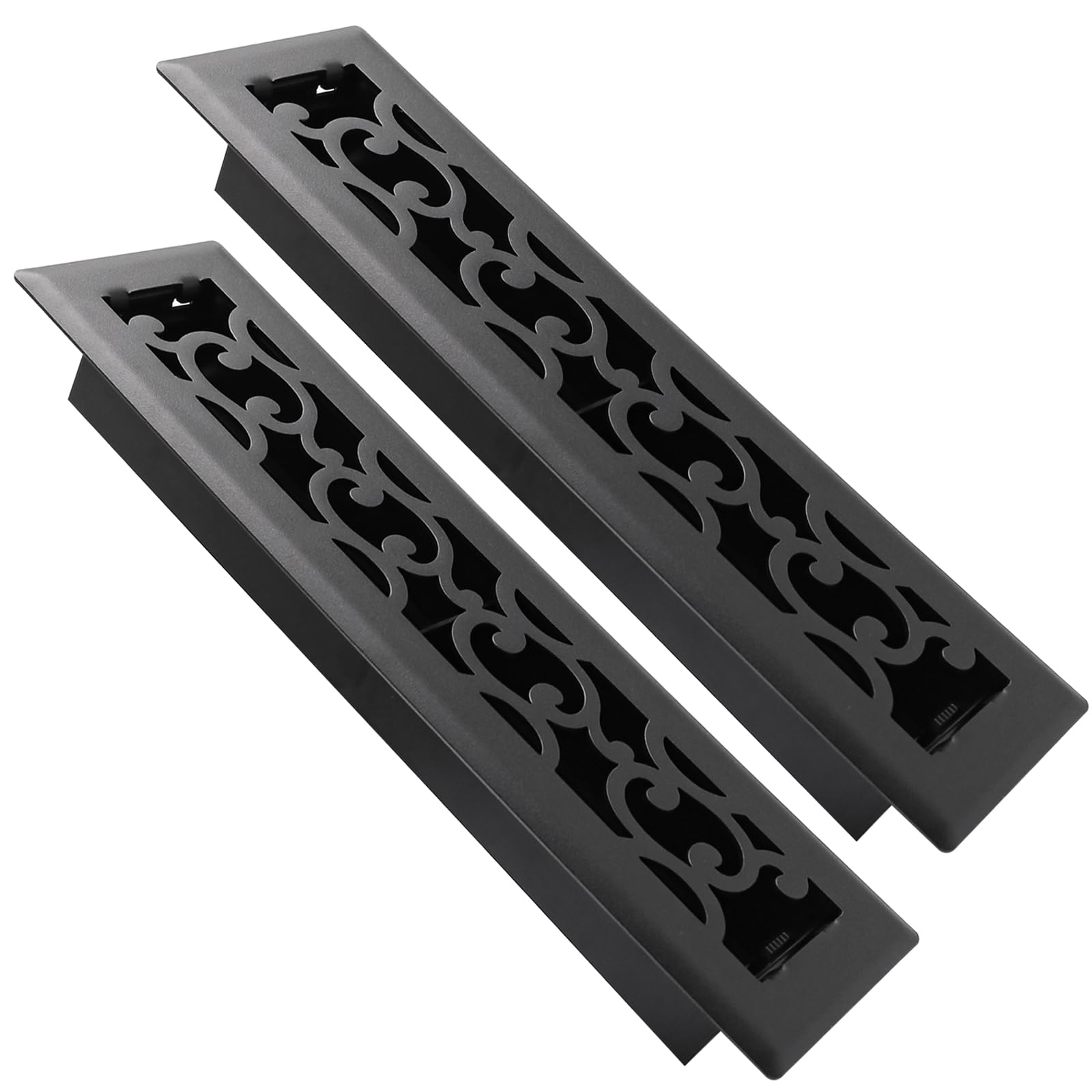 SANYCASA 2x12 Inches Air Floor Vents Register Ease Adjust Air Flow Savannah Design-Heavy Duty Walkable Steel Decorative Floor Vent for Room - Matte Black Floor Vent Covers - 2 Pack Image