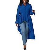 Umenlele Women’s Button Down Long Sleeve Asymmetric Ruffle High Low Hem Blouse Shirt Top