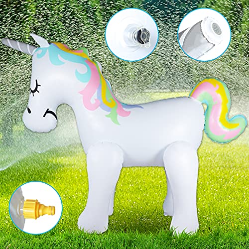 MorTime Inflatable Unicorn Sprinkler, 7 FT Giant Unicorn Water Toys