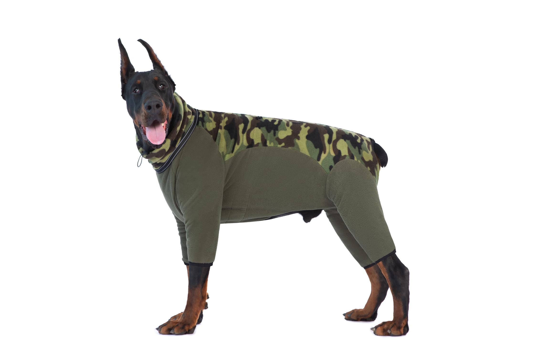 MeiAOBest Dog Clothing,Pet Winter Thickened Warm Four-Legged Jumpsuit with Zipper D-ring Reflective Strips,Dog Adjustable Anti-Hair Windproof Jacket for Small Medium Large Dogs_3XL(Army Green)