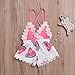 Happy Town Summer Toddler Baby Girl Clothes Cute Fruit/Flower Print Lace Trim Backless Romper Shorts Jumpsuit (Pink, 18-24 Months)