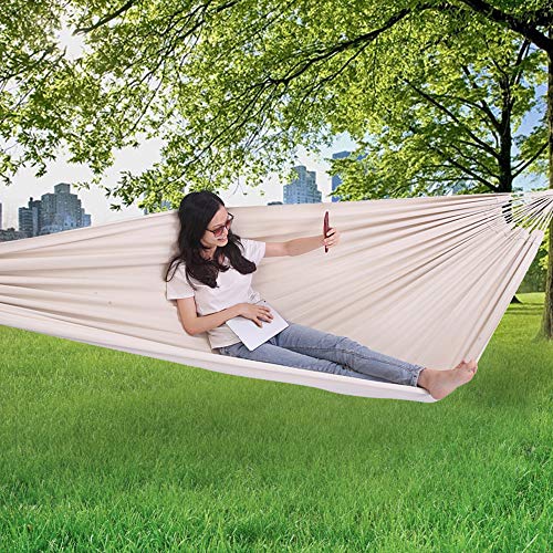 OnCloud Extra Long and Wide Double Hammock for Travel Camping Backyard, Porch, Outdoor or Indoor Use, Carrying Pouch Included (Beige)