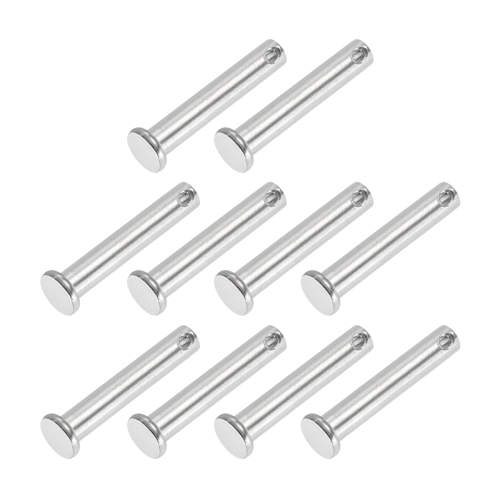 PATIKIL 8 x 45 Mm Single Hole Clevis Pins, 10 Pcs 304 Stainless Steel Flat Head Pin for Hitch Pin Lock Link Hinge Systems, Silver