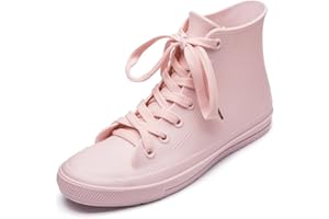 DKSUKO Women's Rain Boots Waterproof High Top Rain Shoes with Lace Up Anti-Slip Garden Shoes