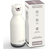 asobu Bestie Bottle Insulated Stainless Steel Water Bottle with Detachable Soft Animal Head Fun Drinking For Kids and Teens with Flexible Reusable Straw 16 Ounce (Bear)