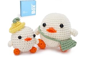 Cudroza Crochet Kit for Beginners - 2 PCS Ducks Starter Crochet Kits with Step-by-Step Video Tutorials and Yarns, Hook, Accessories, Birthday DIY Handmade Craft Gift for Adults and Kids(30%+ Yarn)