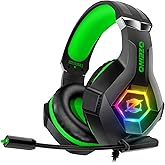 Ozeino Gaming Headset for PC, Ps4, Ps5, Xbox Headset with 7.1 Surround Sound, Gaming Headphones with Noise Cancelling Mic RGB Light Over Ear Headphones for Xbox Series X/S, Switch-Green