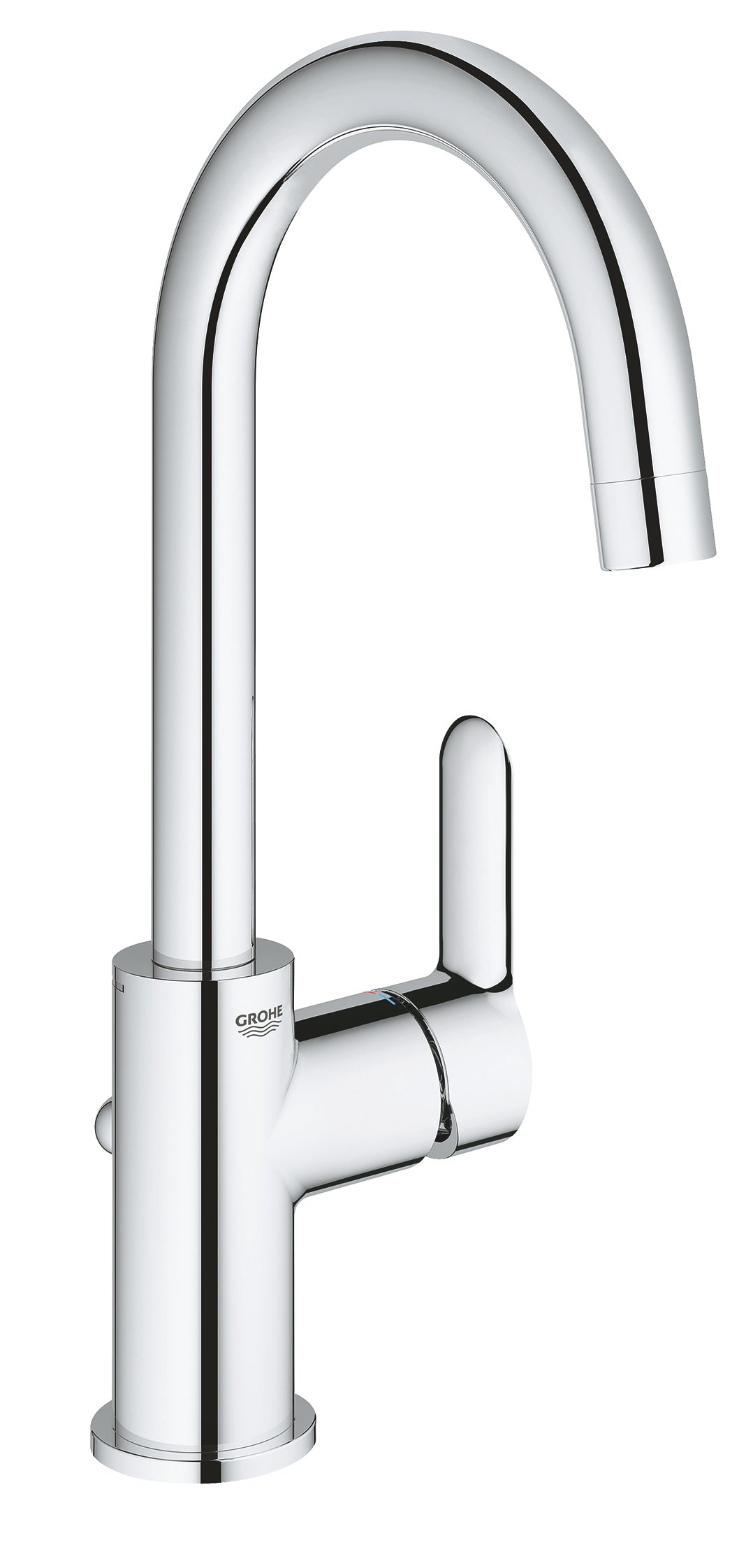 GROHE Bauedge Single-Lever Basin Mixer L-Size Eco-Friendly with High Swivel Spout and Pop-Up Waste Set, Chrome Finish 23760000