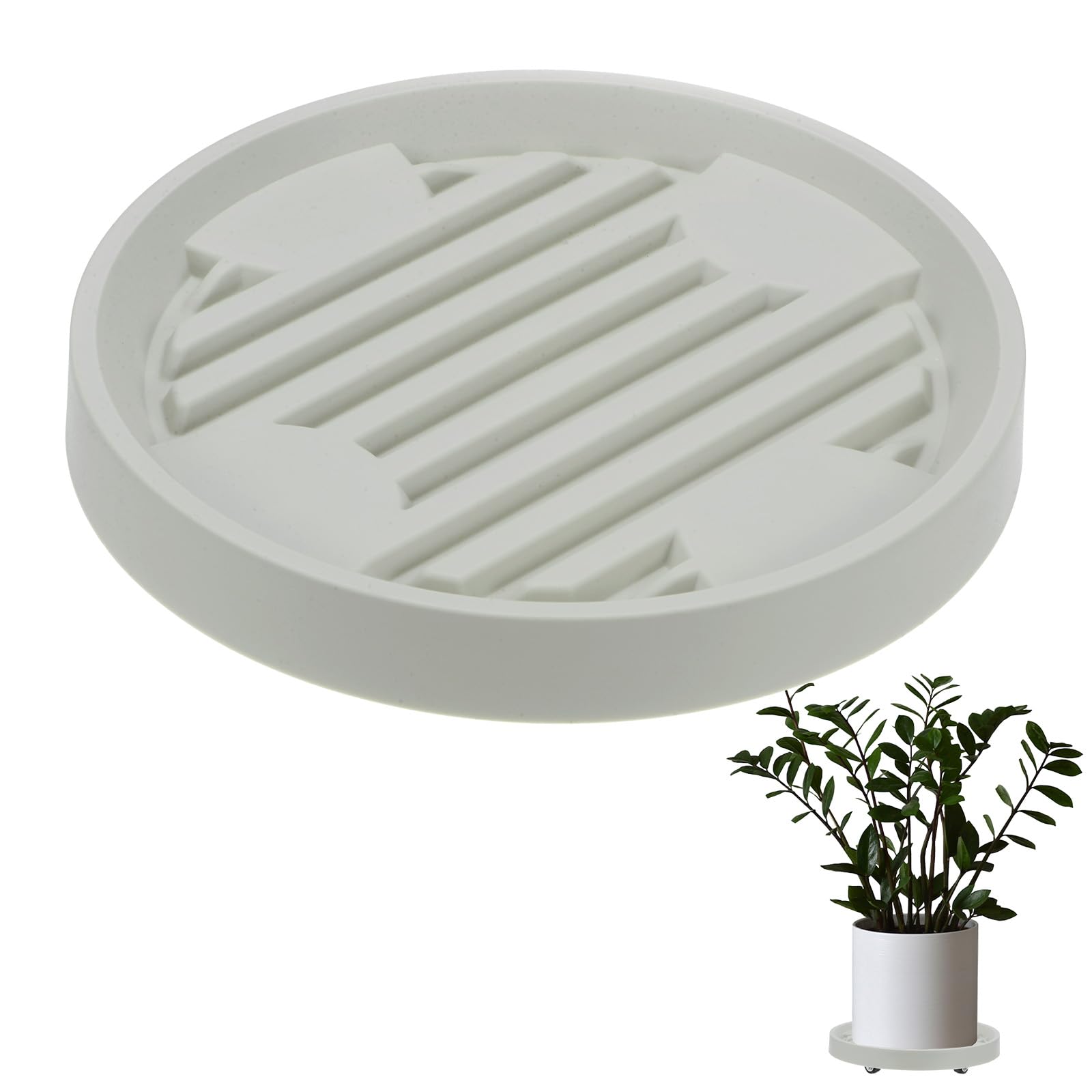 M METERXITY Plant Stand with Wheels, 22cm Round Plant Dolly with Hidden Rolling Casters for Indoor/Outdoor Flower Pot/Garden Planter, 360° Plant Pallet Trolley [88lbs, Beige]