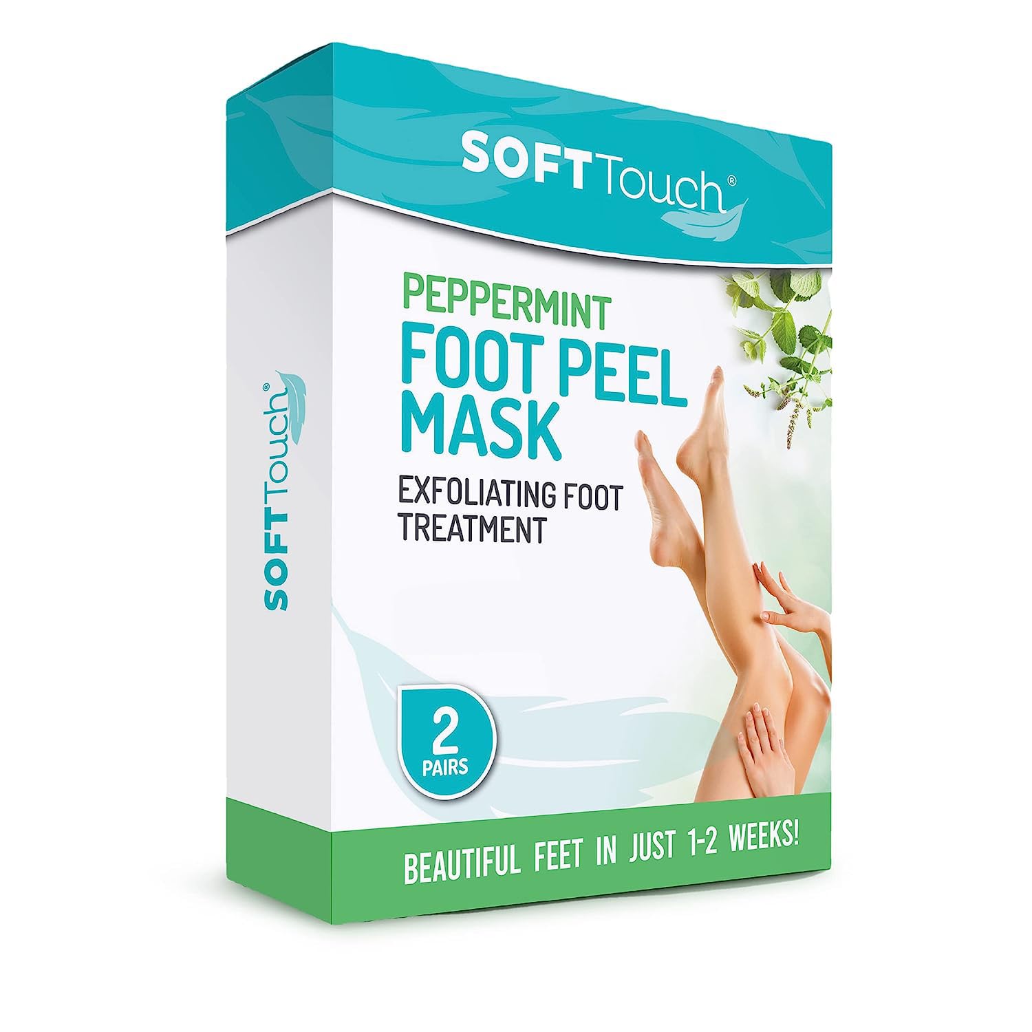 Dermora Soft Touch Exfoliating Foot Peel Mask – Pack of 2 - For Dry, Cracked Heels, Calluses & Baby Soft Skin - Peppermint - Exfoliating Foot Peeling Mask