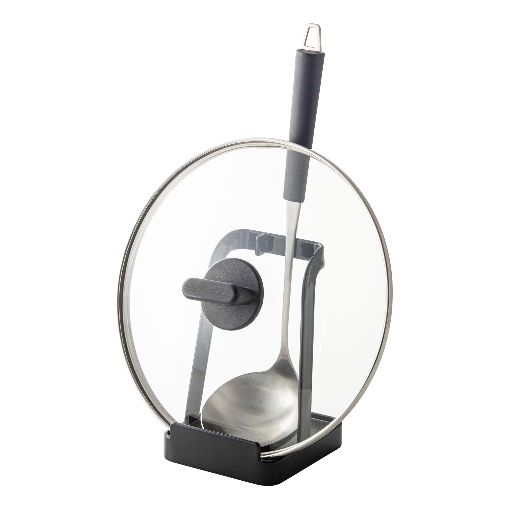 Yamazaki 2249 TOWER Ladle & Pot Lid Stand, Black, Steel, Minimalist Design, 10 x 10 x 15 cm (LxWxH)