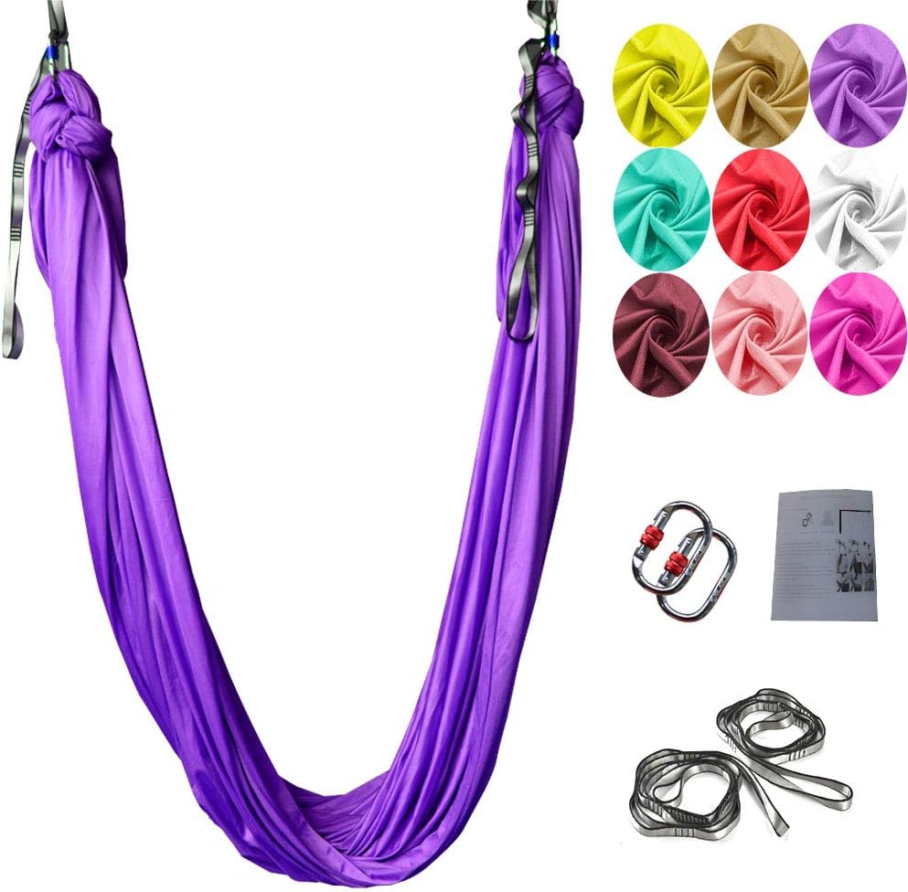 Aerial Yoga Swing Set,L:5M W:2.8M Anti Gravity Hammock Lnversion Exercises Lnclude 2 Carabiner,2 Daisy Chain, 1 Hanging Instructions.