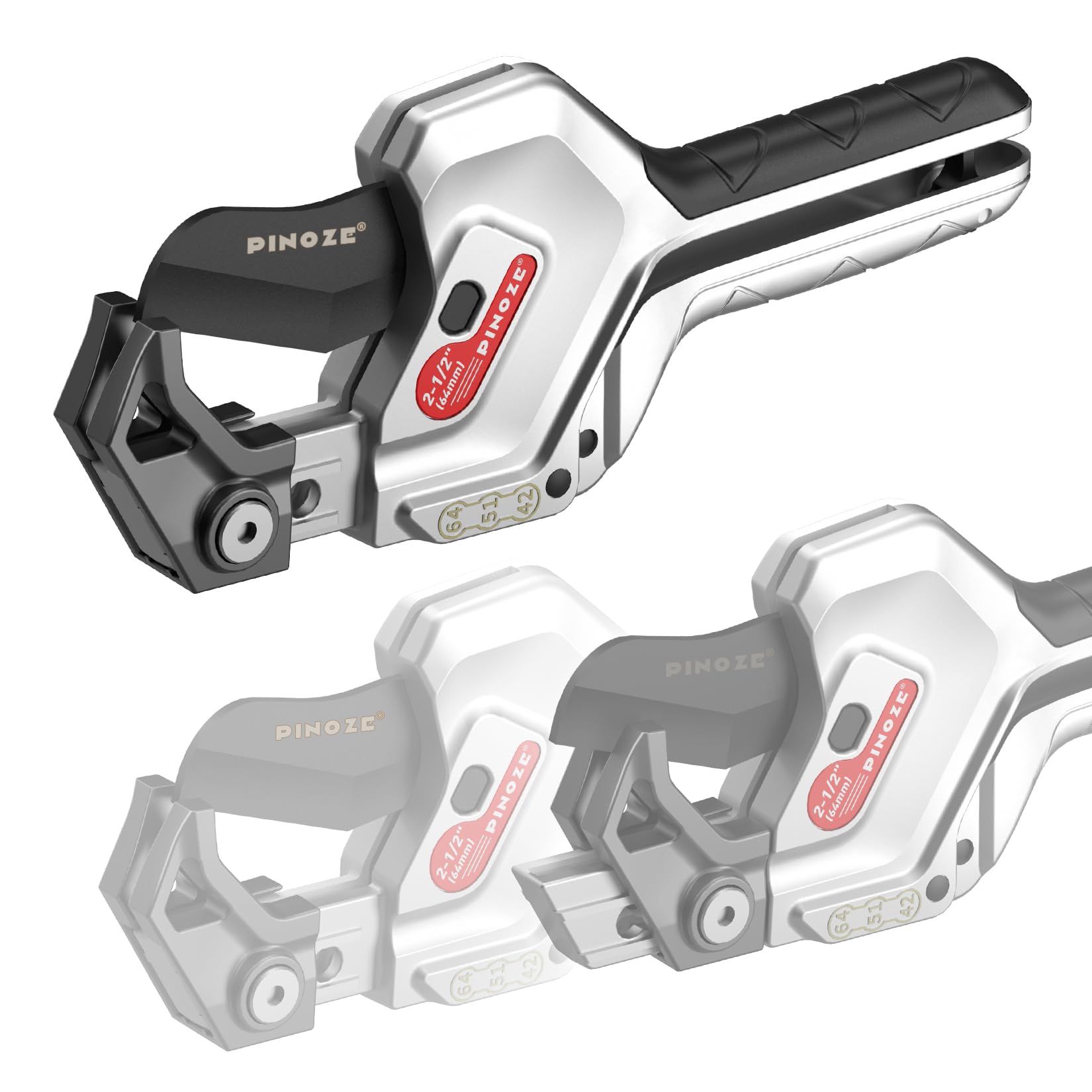 PINOZE PVC-Rohrschneider, 3-Gang-Einstellung, Schnitt bis zu 63 mm, Ratschen-Rohrschneider-Werkzeug, robust für PVC, PPR, PE, PEX, Kunststoffschläuche und Sanitärrohre mit Teflon-SK5-Klinge