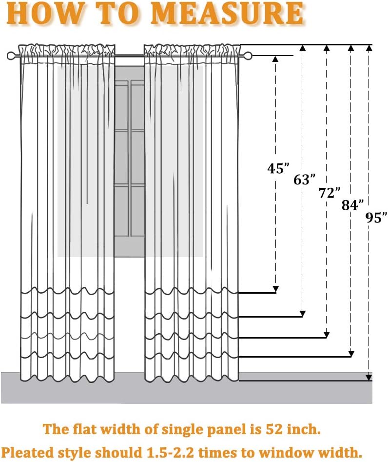 RYB HOME Linen Curtains Semi Sheer Drapes Light and Airy Privacy Solid Curtains for Living Room Bedroom Patio Sliding Door Window Treatment Panels, White, W 52 x L 95 inch, Set of 2: Kitchen & Dining