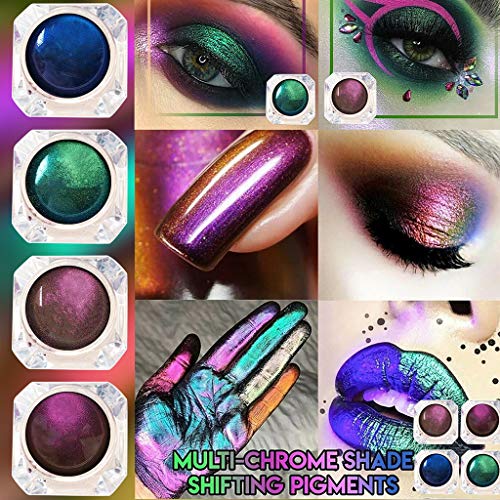 TooTu 1/2/3/4PCS Multi-Chrome Shade Shifting Pigments Eye Shadow - Multi-Functional Smokey Professional Makeup Palette Powder,Lip Gloss, Eye Shadow and Nail Coating - for Face/Body/Nails (4PC)