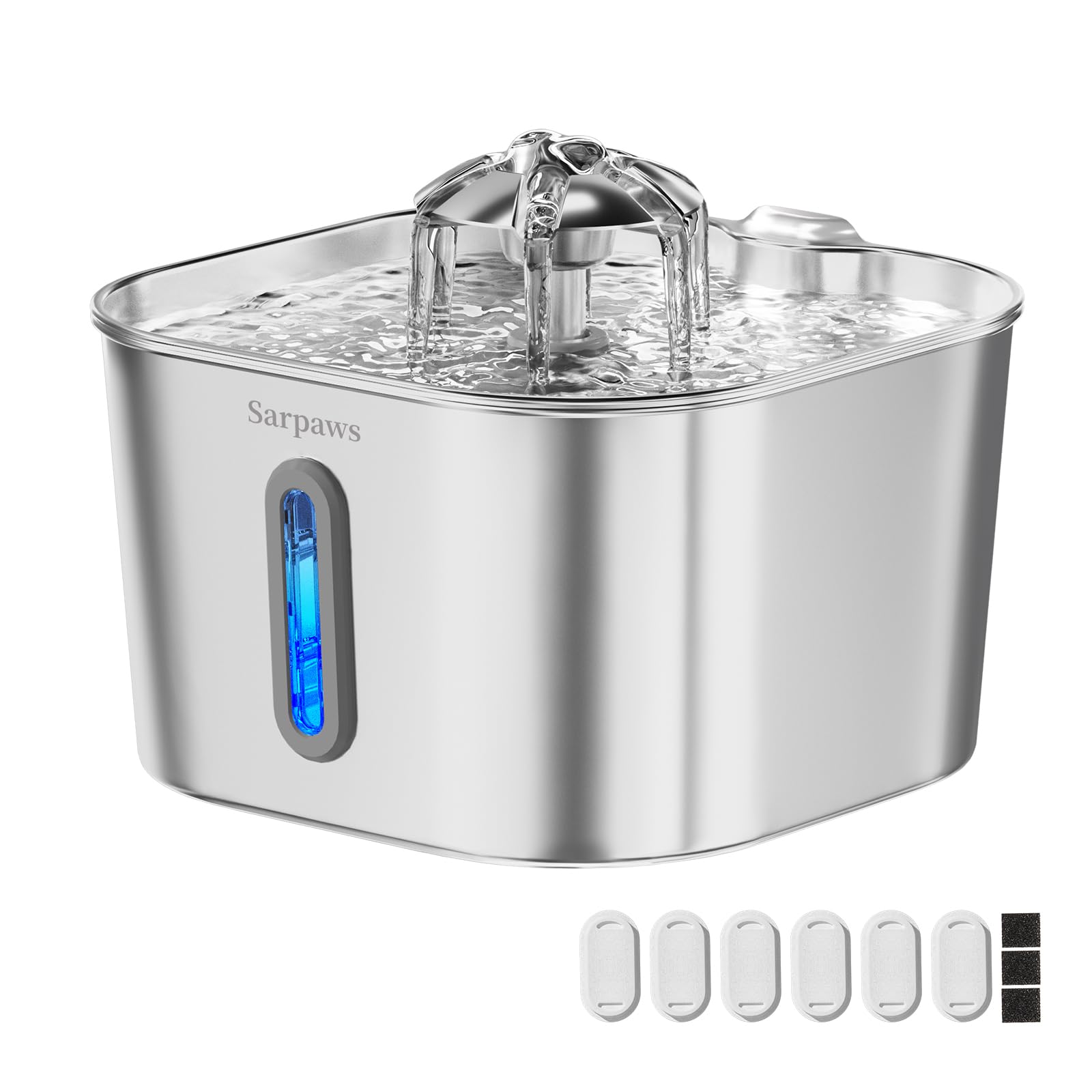 Photo 1 of SARPAWS Cat Water Fountain Stainless Steel?74oz/2.2L Water Fountains for Cats Indoor, Cat Fountains for Drinking, Ultra-Quiet, Water Level Window, Pet Water Fountain - 6 Filters + 3 Sponges